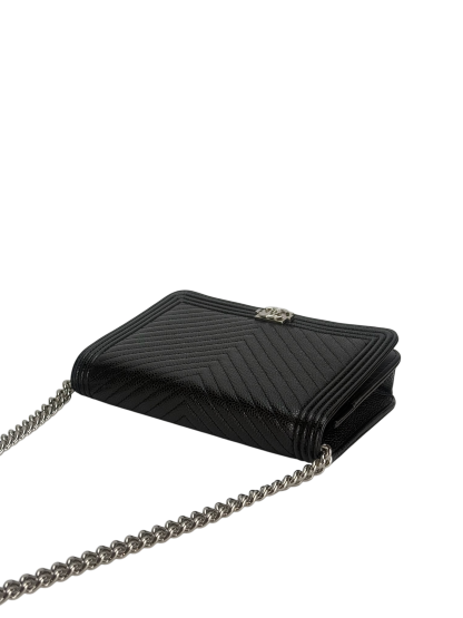 CHANEL - Black Cavair skin Boy Wallet On Chain (WOC)