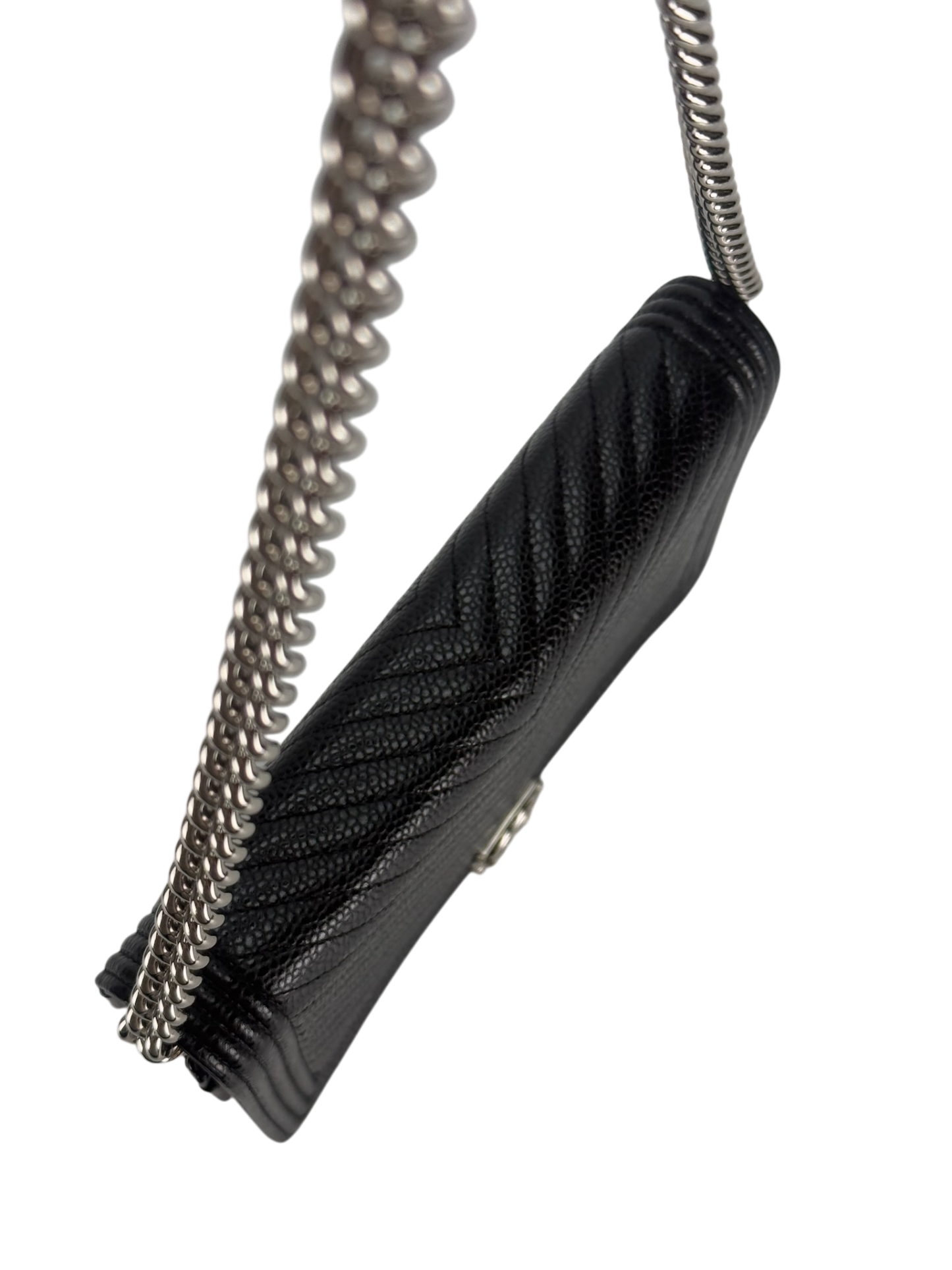 CHANEL - Black Cavair skin Boy Wallet On Chain (WOC)