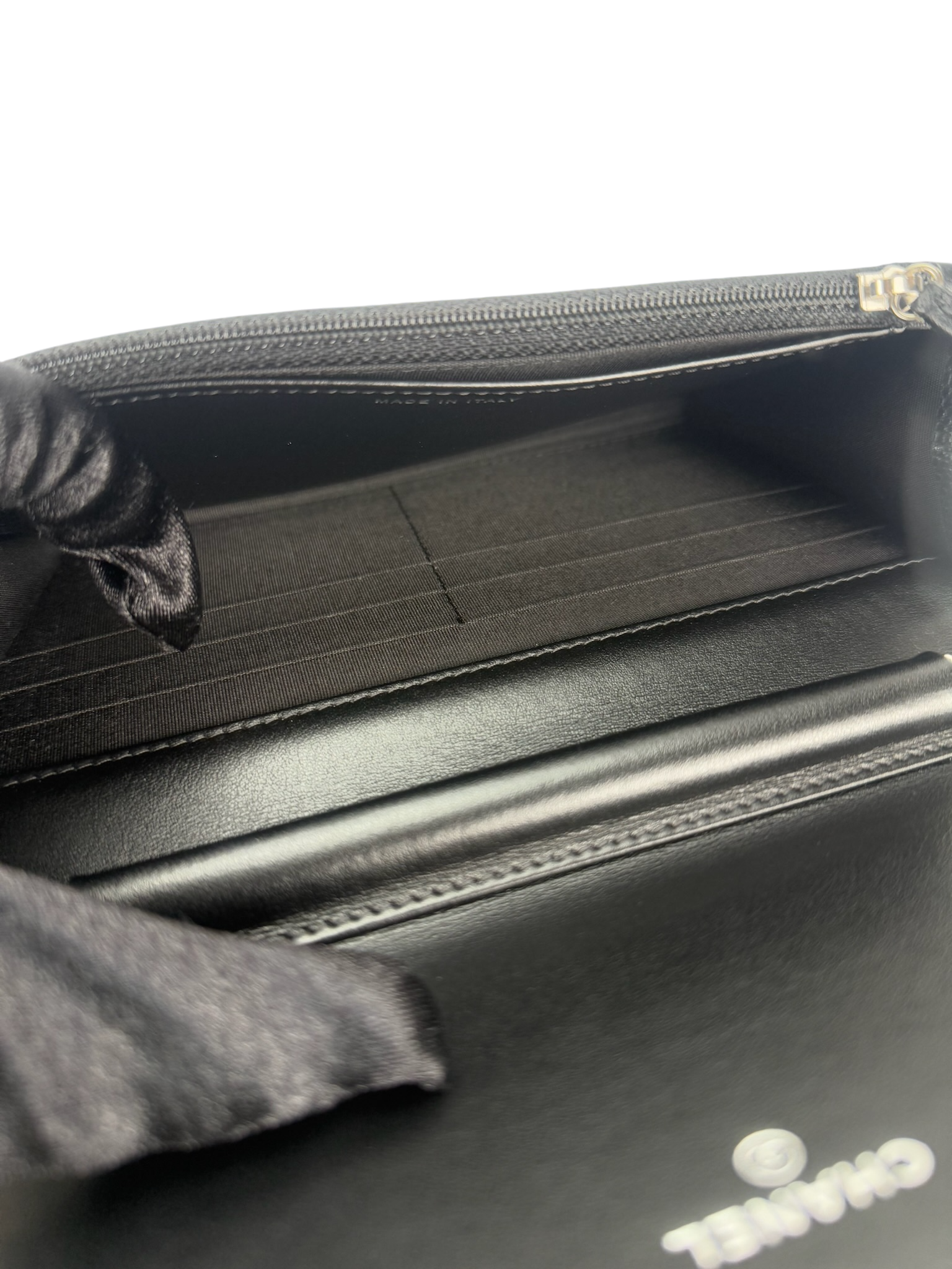 CHANEL - Black Cavair skin Boy Wallet On Chain (WOC)