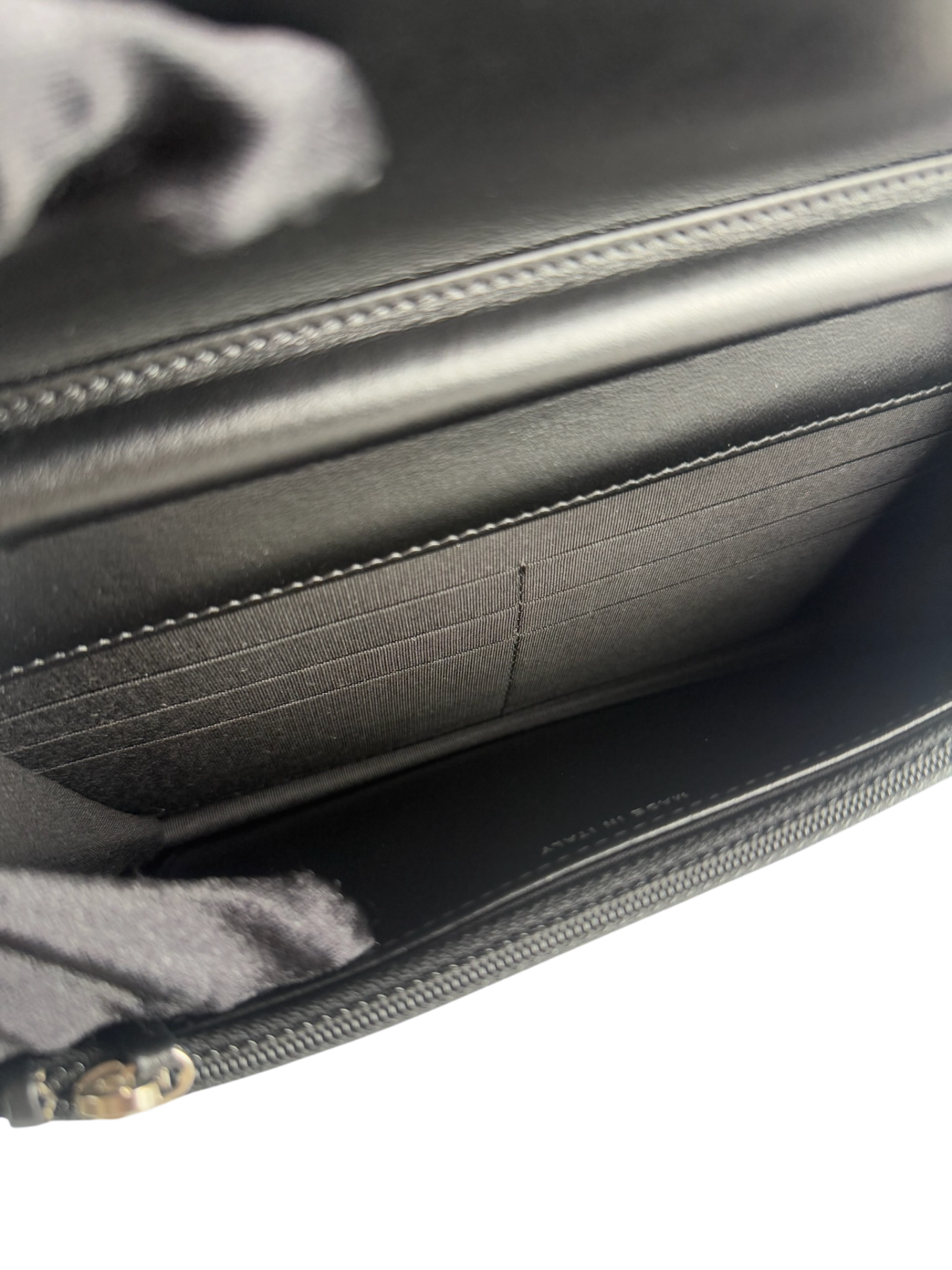 CHANEL - Black Cavair skin Boy Wallet On Chain (WOC)