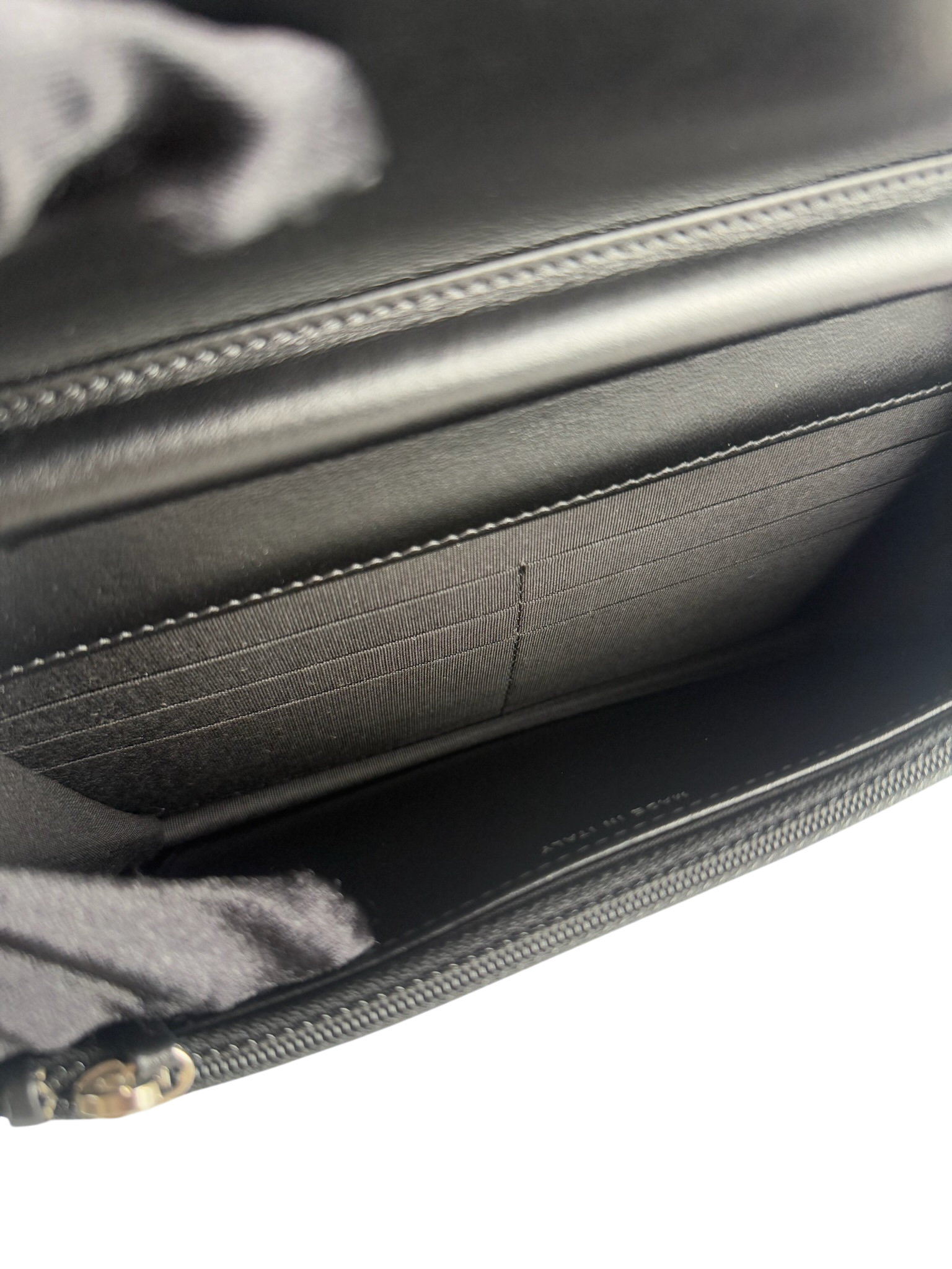 CHANEL - Black Cavair skin Boy Wallet On Chain (WOC)