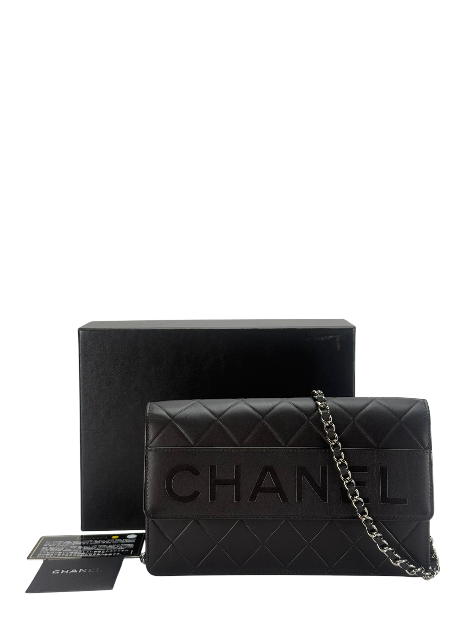 CHANEL - Black Logo Lambskin Wallet On Chain Silver Hardware (WOC)