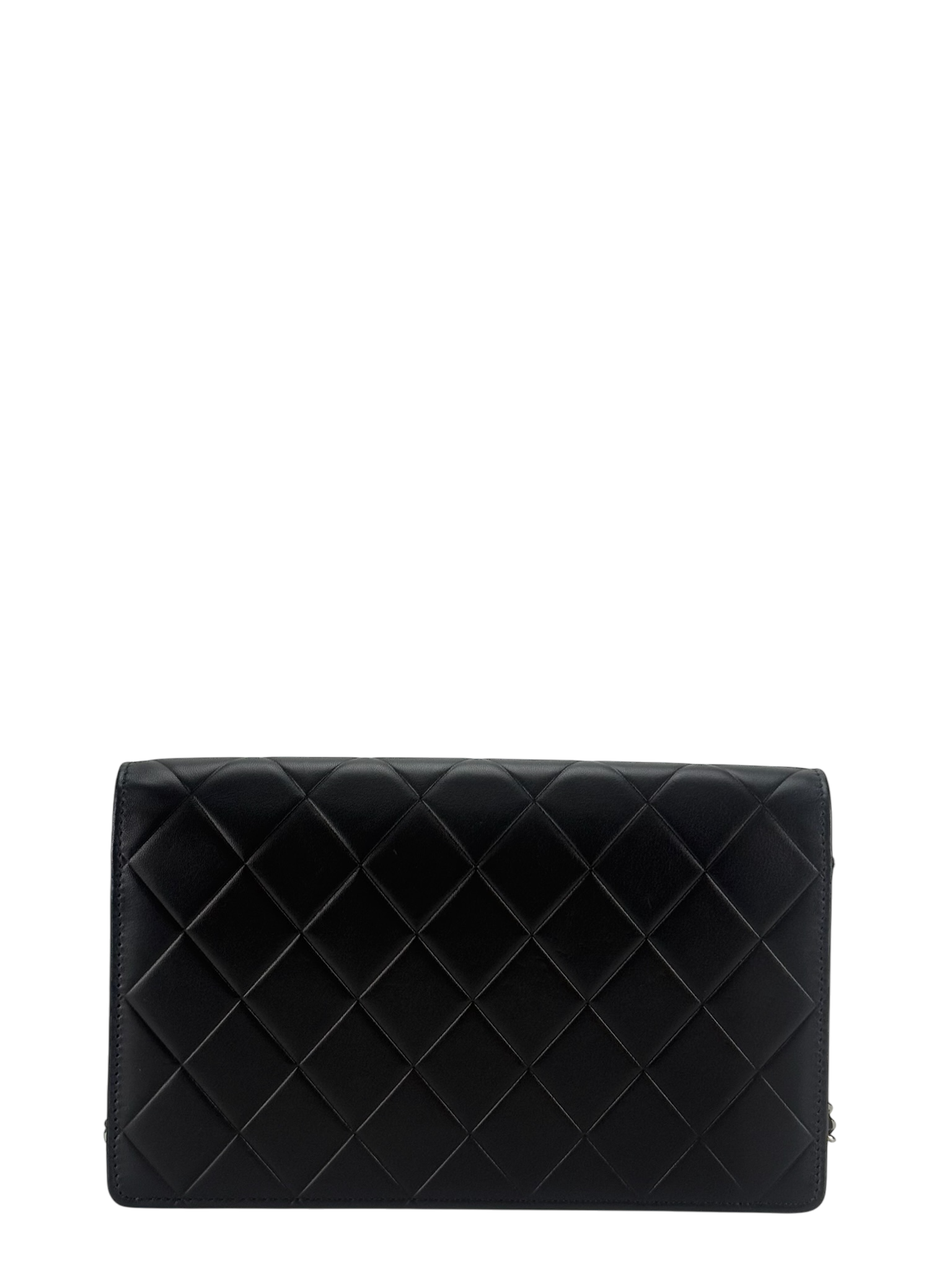 CHANEL - Black Logo Lambskin Wallet On Chain Silver Hardware (WOC)