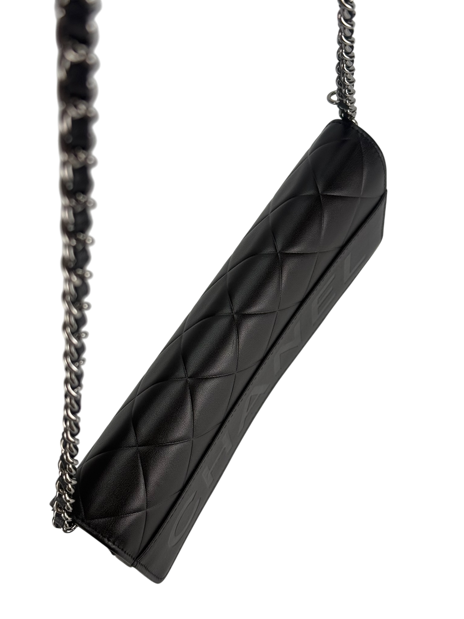 CHANEL - Black Logo Lambskin Wallet On Chain Silver Hardware (WOC)