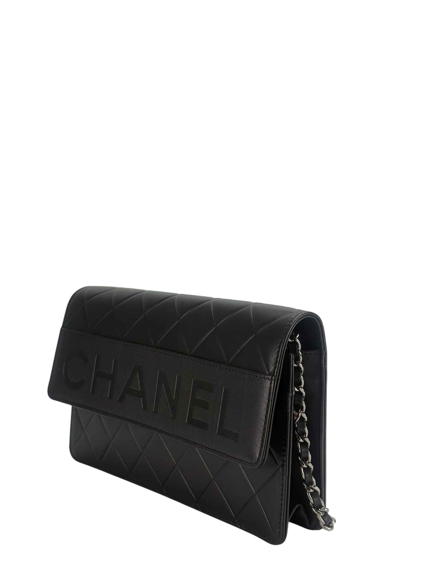 CHANEL - Black Logo Lambskin Wallet On Chain Silver Hardware (WOC)