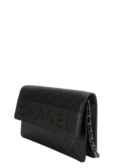 CHANEL - Black Logo Lambskin Wallet On Chain Silver Hardware (WOC)