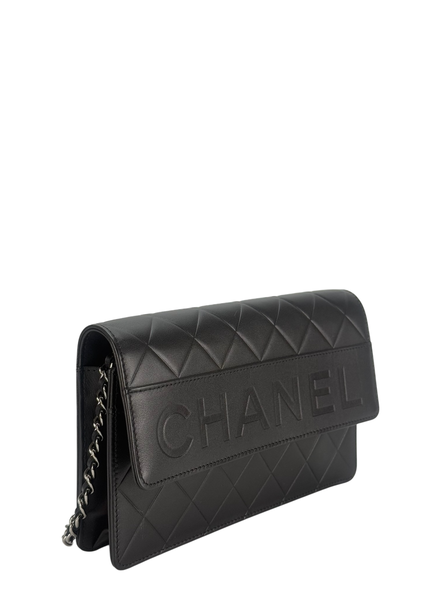 CHANEL - Black Logo Lambskin Wallet On Chain Silver Hardware (WOC)