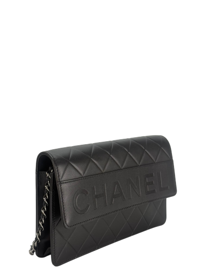 CHANEL - Black Logo Lambskin Wallet On Chain Silver Hardware (WOC)