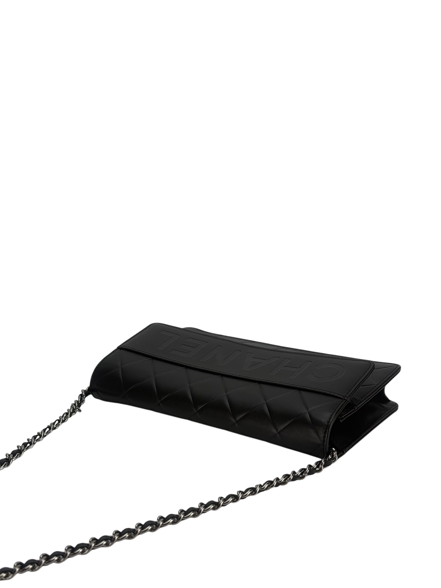 CHANEL - Black Logo Lambskin Wallet On Chain Silver Hardware (WOC)