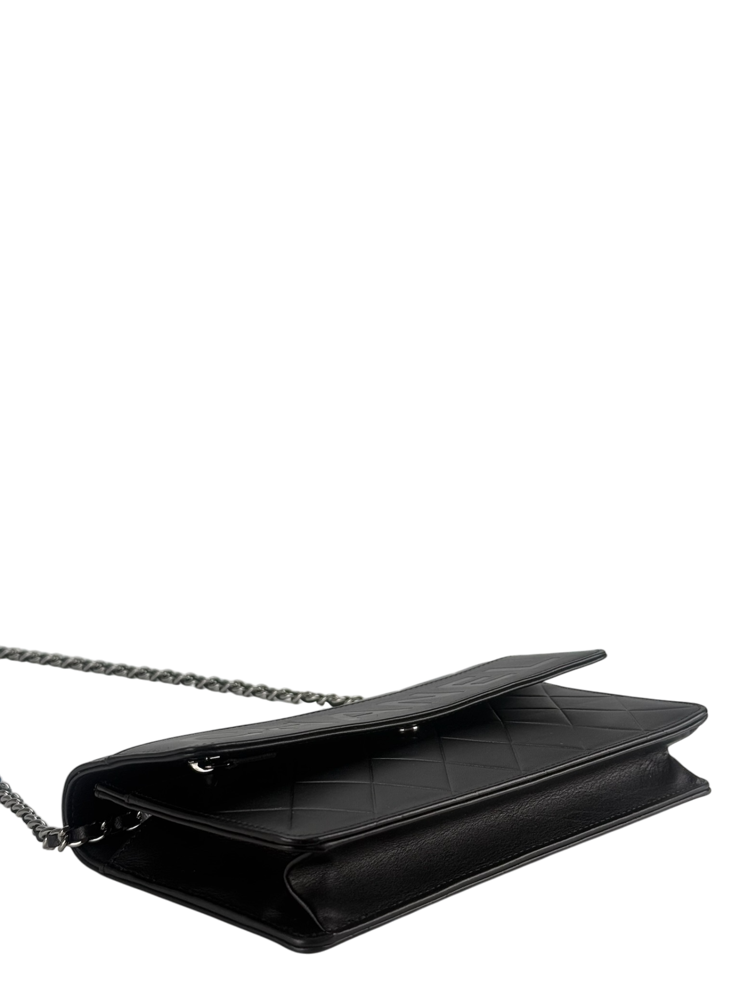 CHANEL - Black Logo Lambskin Wallet On Chain Silver Hardware (WOC)