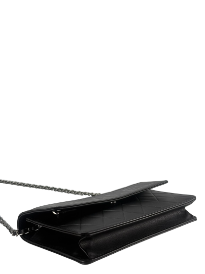 CHANEL - Black Logo Lambskin Wallet On Chain Silver Hardware (WOC)