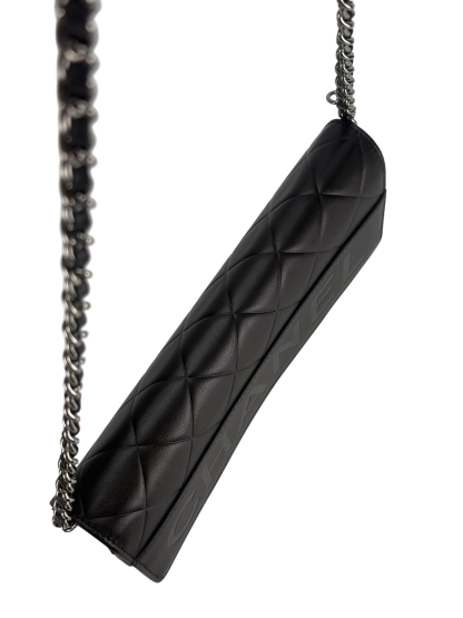 CHANEL - Black Logo Lambskin Wallet On Chain Silver Hardware (WOC)