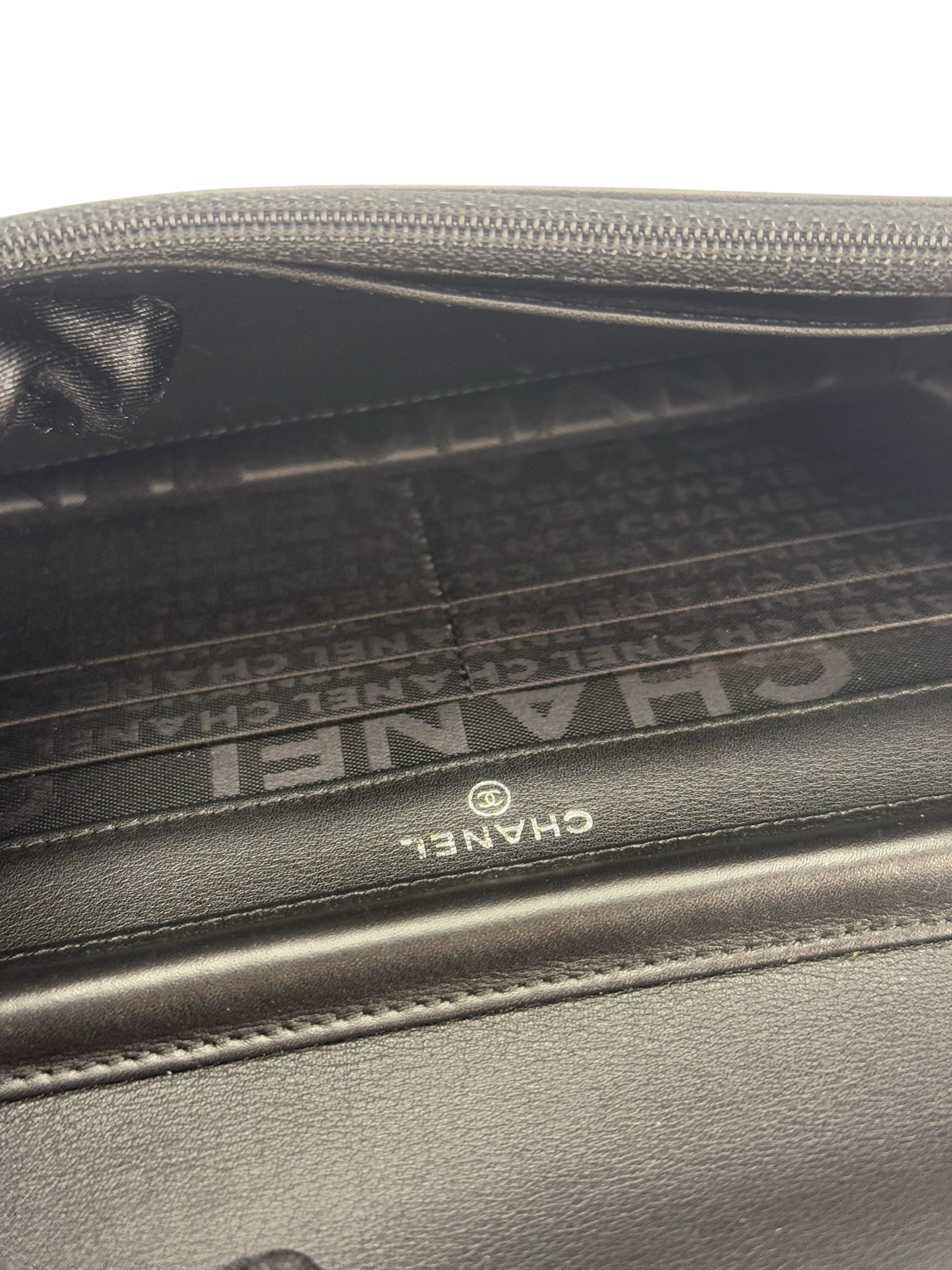 CHANEL - Black Logo Lambskin Wallet On Chain Silver Hardware (WOC)