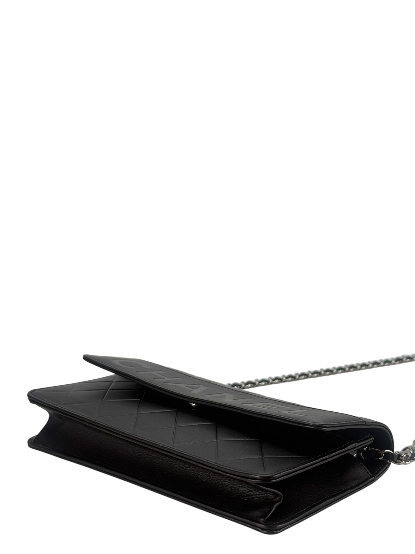 CHANEL - Black Logo Lambskin Wallet On Chain Silver Hardware (WOC)