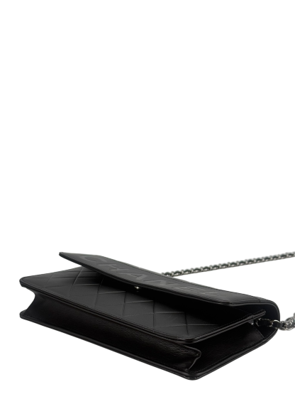 CHANEL - Black Logo Lambskin Wallet On Chain Silver Hardware (WOC)