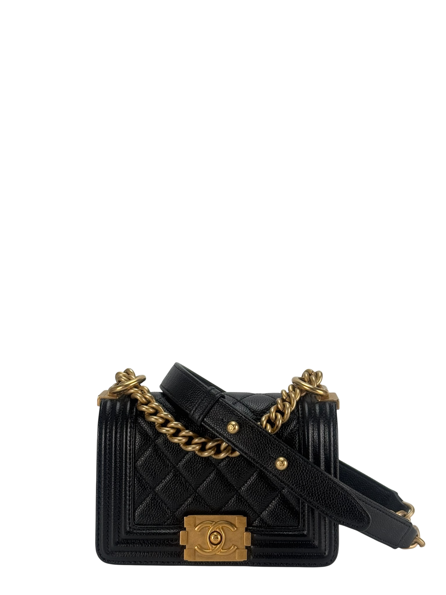 CHANEL -  Mini Boy Flap Bag Black Caviar Gold Hardware