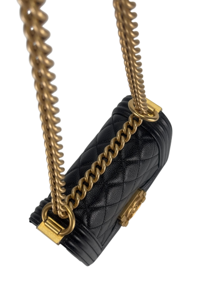 CHANEL -  Mini Boy Flap Bag Black Caviar Gold Hardware