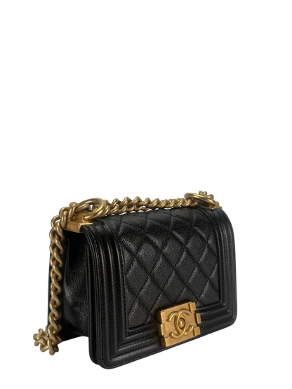CHANEL -  Mini Boy Flap Bag Black Caviar Gold Hardware