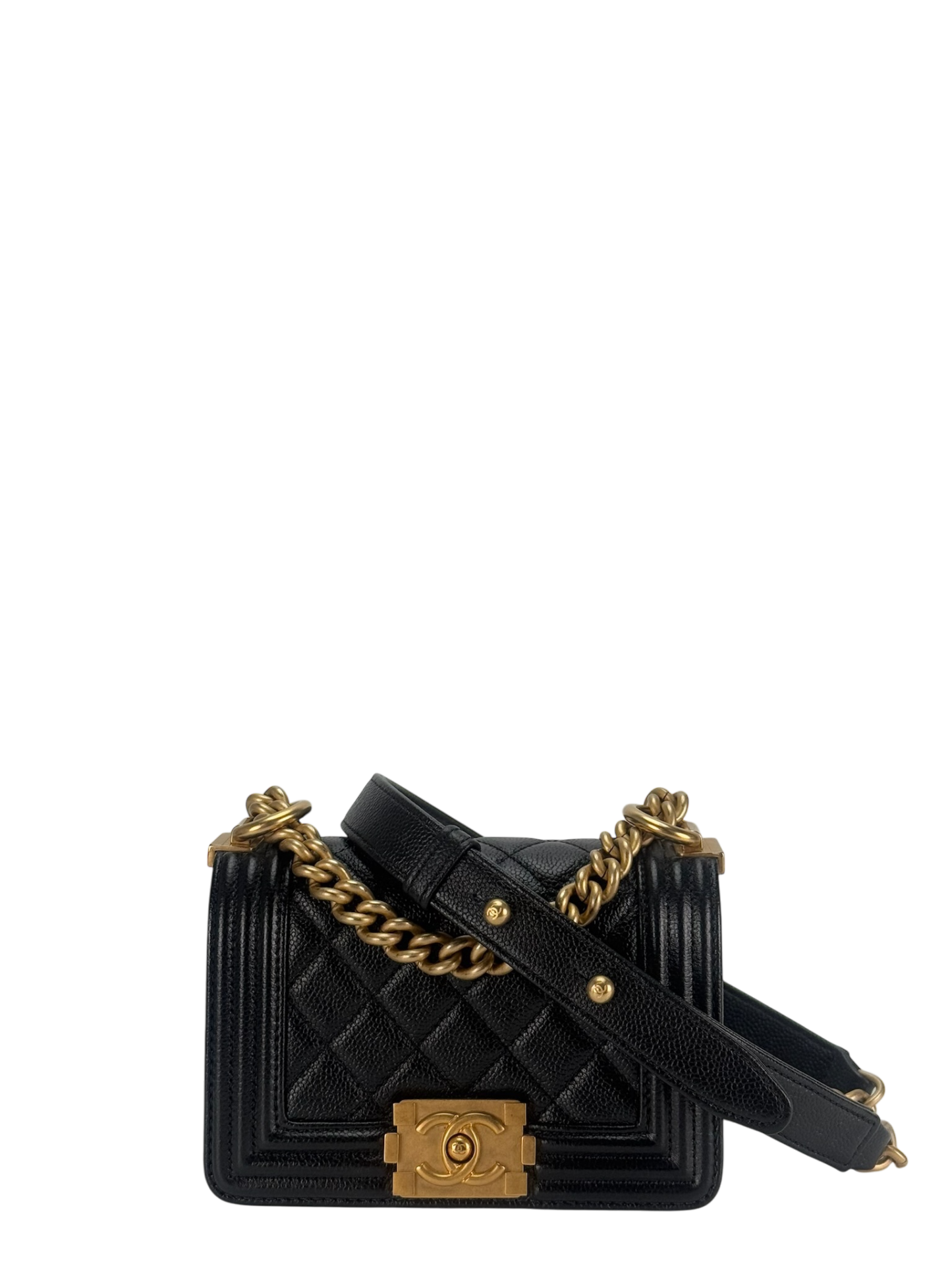 CHANEL -  Mini Boy Flap Bag Black Caviar Gold Hardware