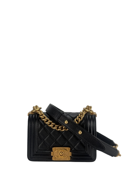 CHANEL -  Mini Boy Flap Bag Black Caviar Gold Hardware