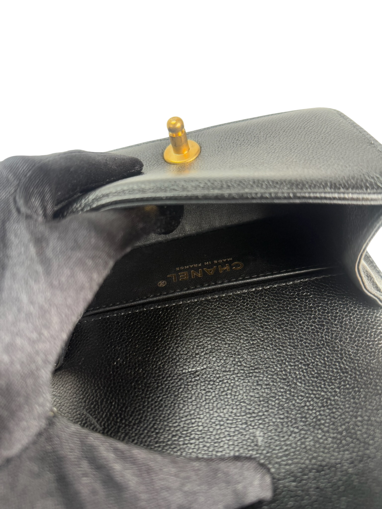 CHANEL -  Mini Boy Flap Bag Black Caviar Gold Hardware