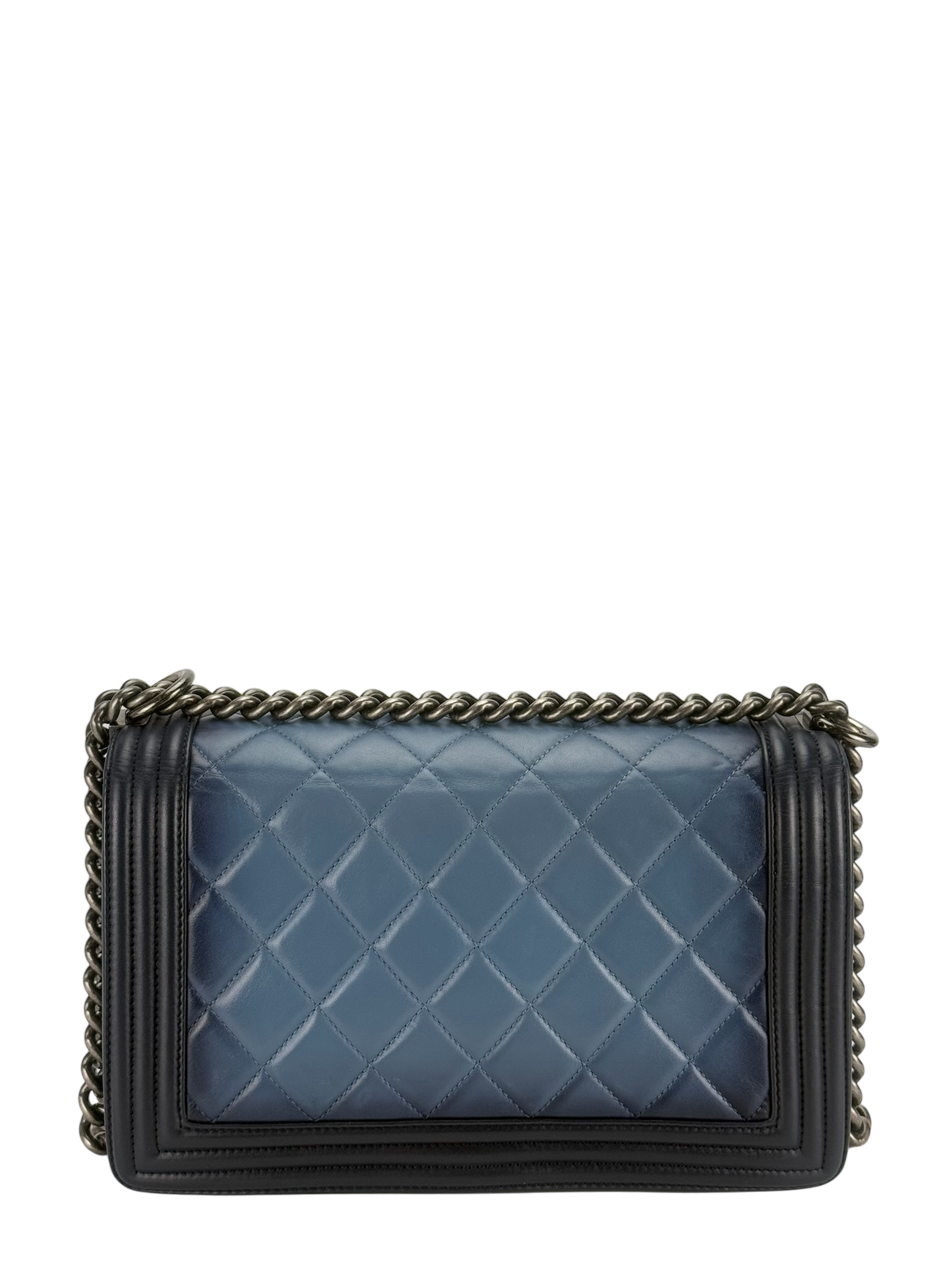 CHANEL - Medium Boy Flap Bag Navy Ombre Faded Calfskin Sliver Hardware