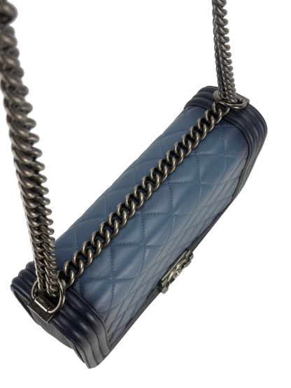 CHANEL - Medium Boy Flap Bag Navy Ombre Faded Calfskin Sliver Hardware