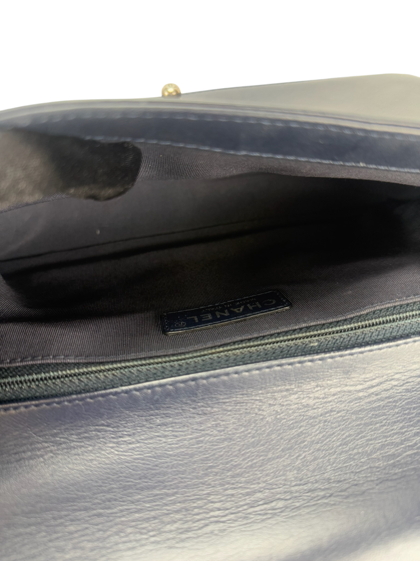 CHANEL - Medium Boy Flap Bag Navy Ombre Faded Calfskin Sliver Hardware