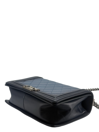 CHANEL - Medium Boy Flap Bag Navy Ombre Faded Calfskin Sliver Hardware