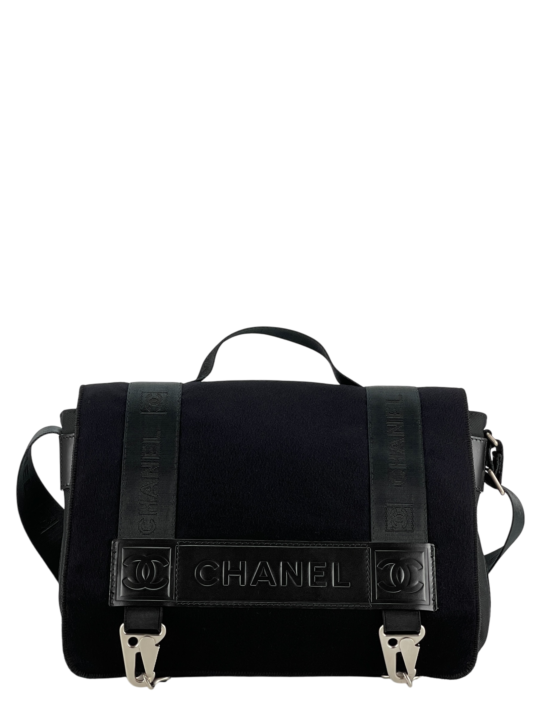 CHANEL - Black Sport Line Nylon Felt Shoulder Bag Silver Hardware 