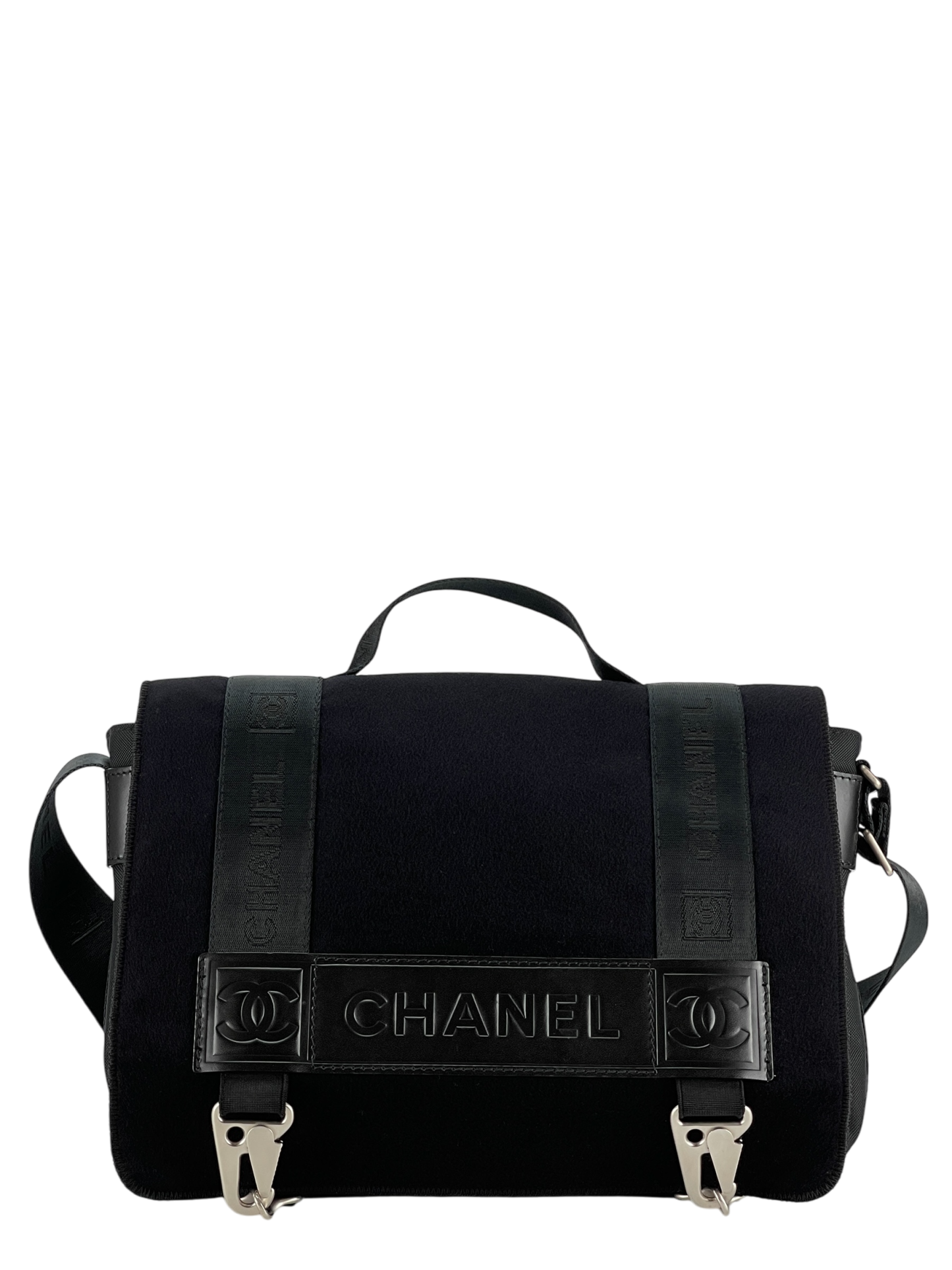 CHANEL - Black Sport Line Nylon Felt Shoulder Bag Silver Hardware 