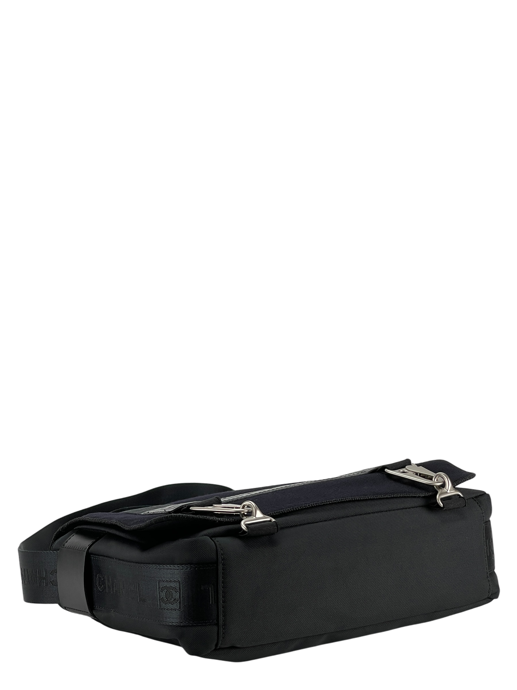 CHANEL - Black Sport Line Nylon Felt Shoulder Bag Silver Hardware 