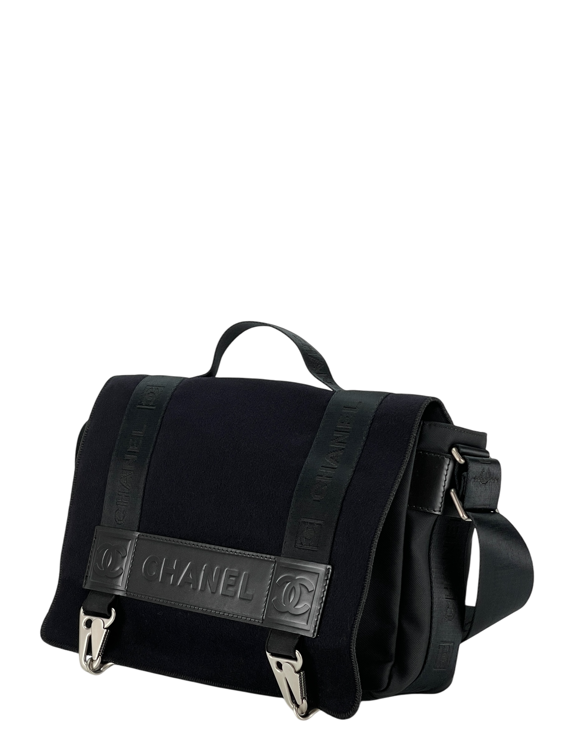 CHANEL - Black Sport Line Nylon Felt Shoulder Bag Silver Hardware 