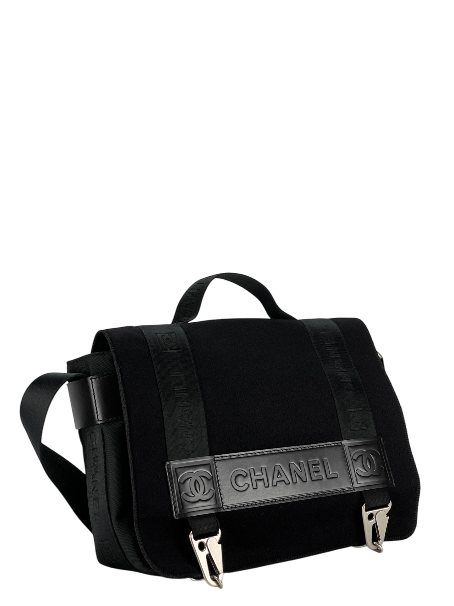 CHANEL - Black Sport Line Nylon Felt Shoulder Bag Silver Hardware 