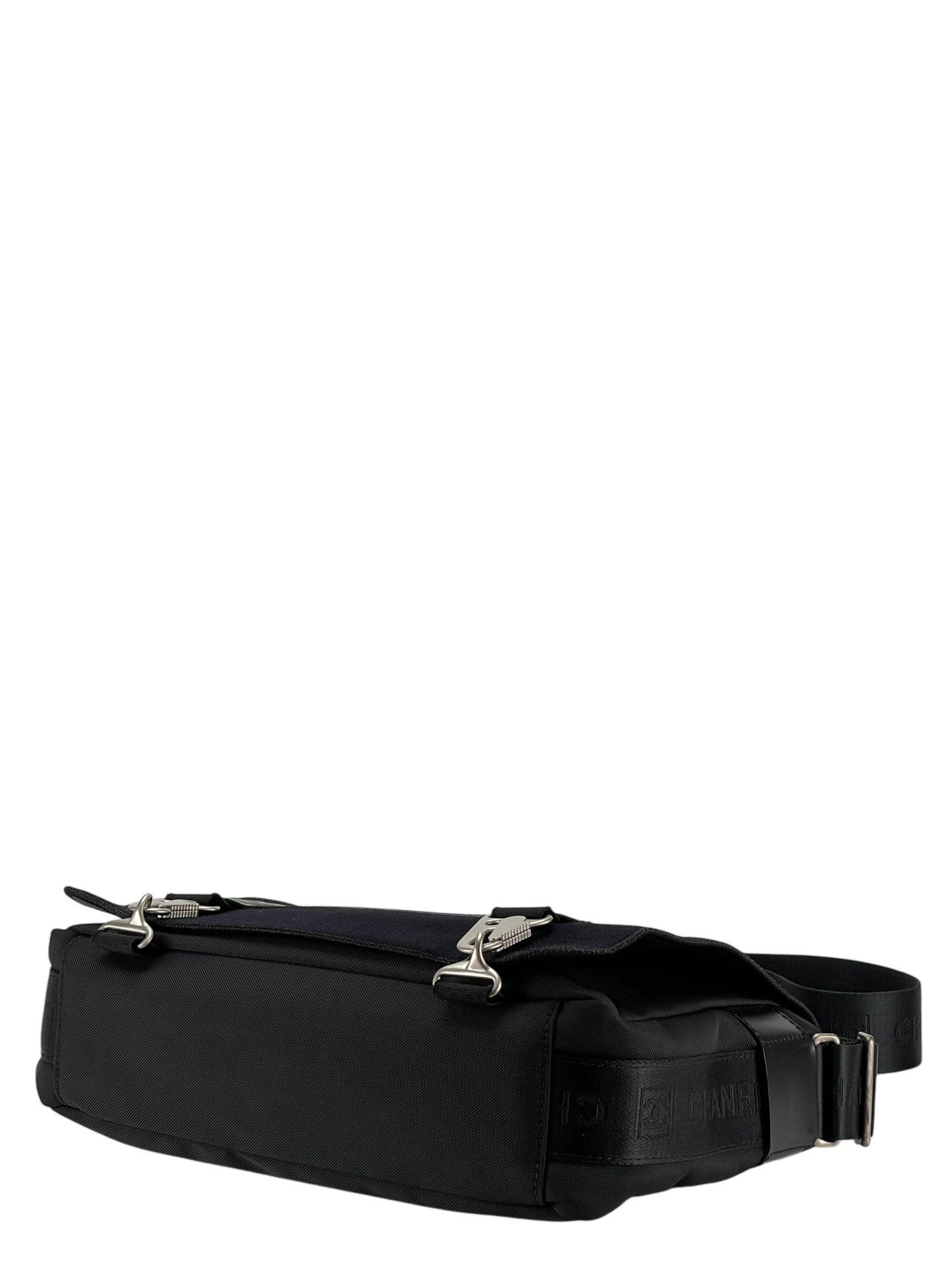 CHANEL - Black Sport Line Nylon Felt Shoulder Bag Silver Hardware 