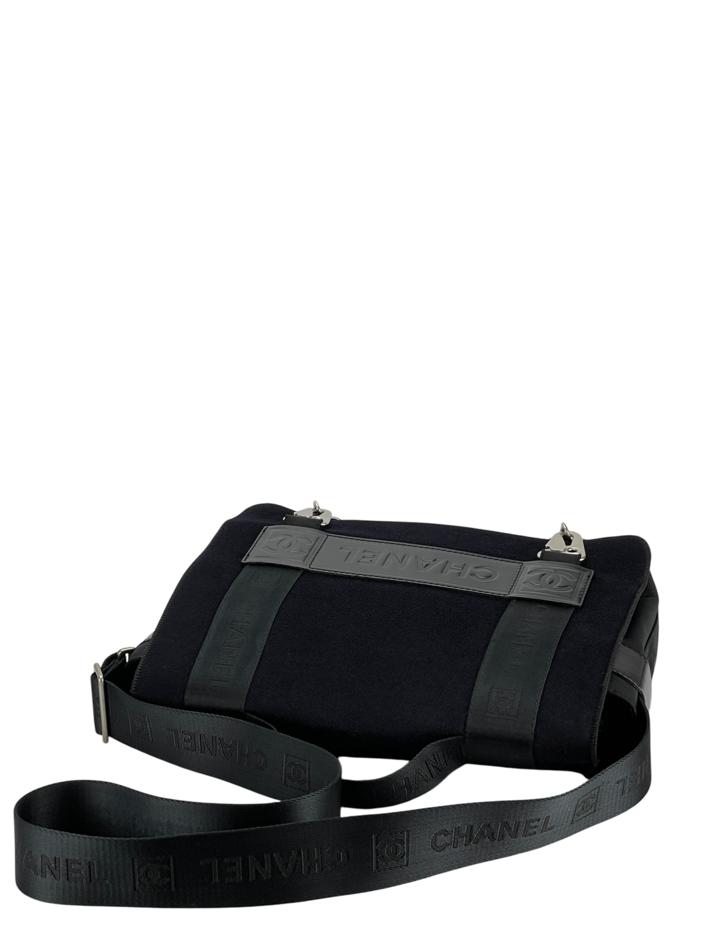 CHANEL - Black Sport Line Nylon Felt Shoulder Bag Silver Hardware 