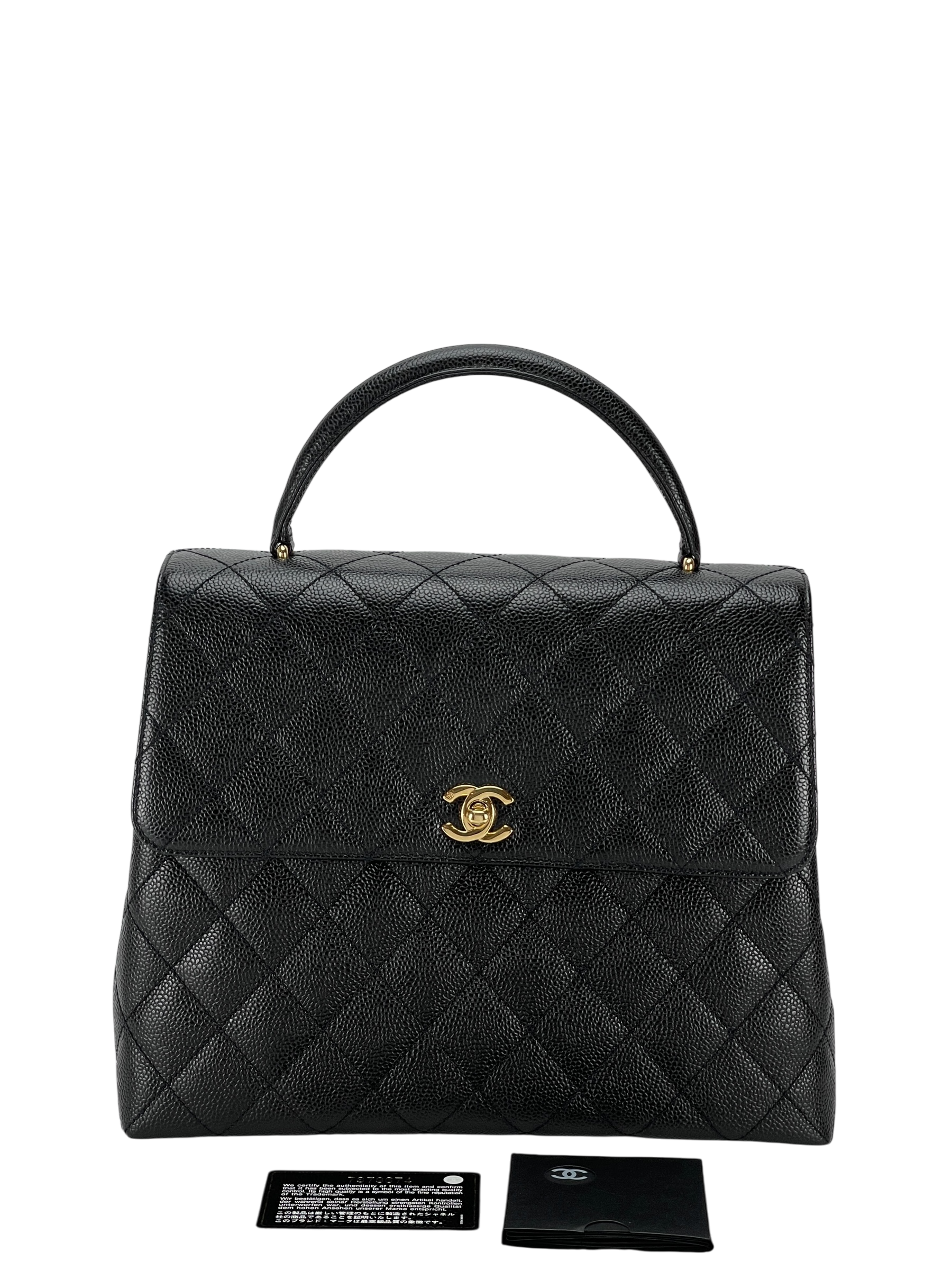 CHANEL - Black Caviar Matelasse Kelly Handbag Gold Hardware