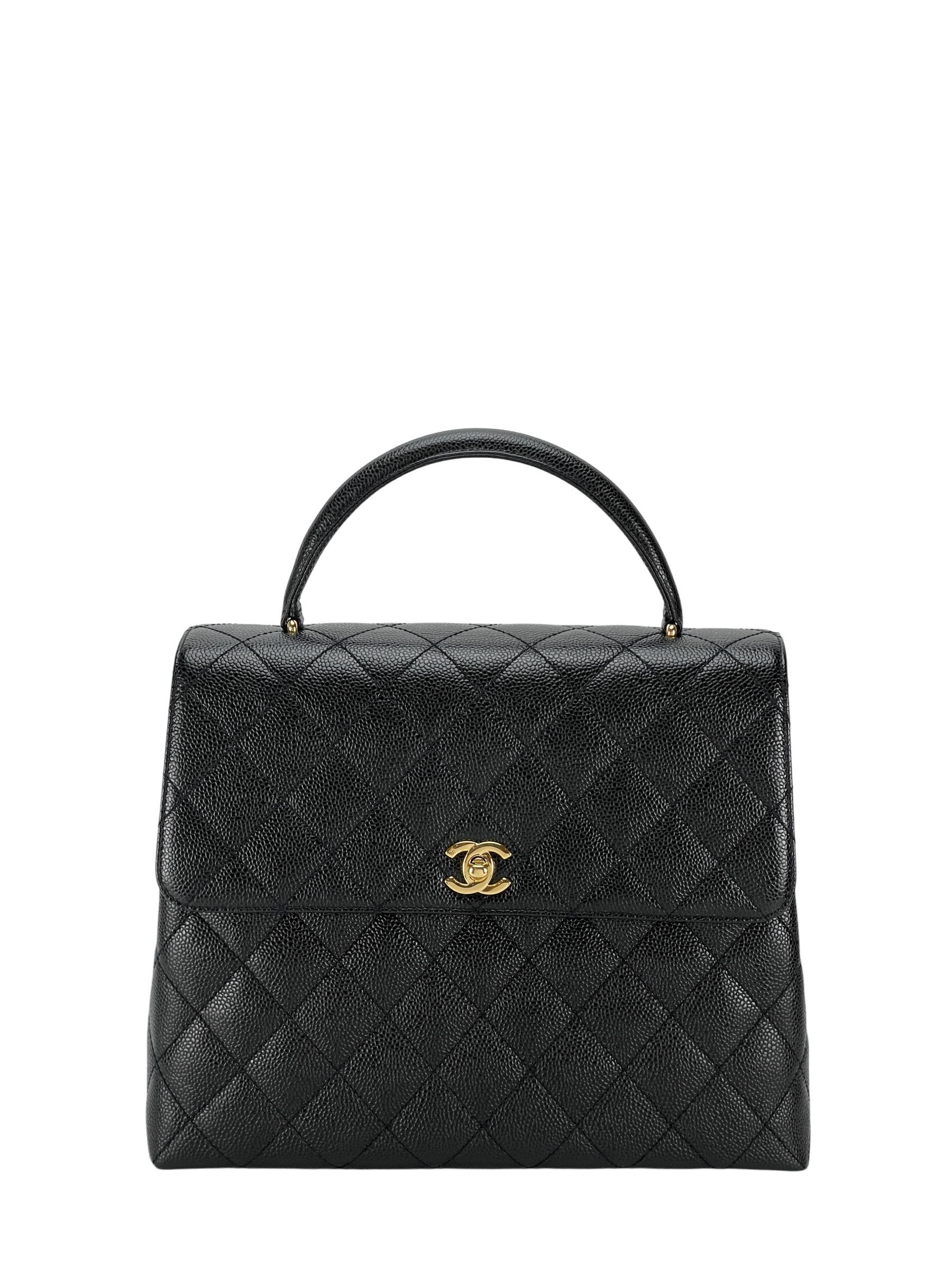 CHANEL - Black Caviar Matelasse Kelly Handbag Gold Hardware