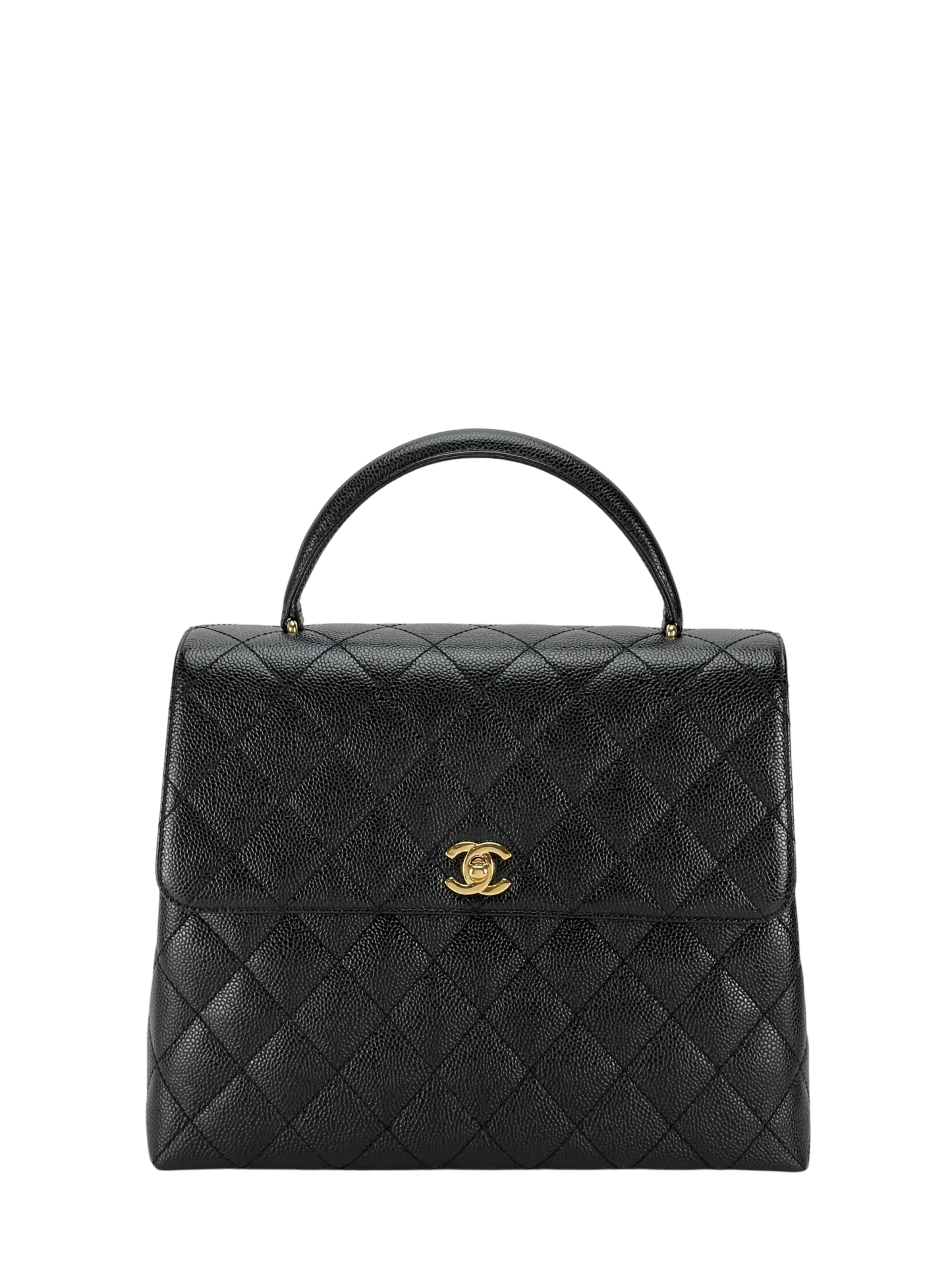 CHANEL - Black Caviar Matelasse Kelly Handbag Gold Hardware