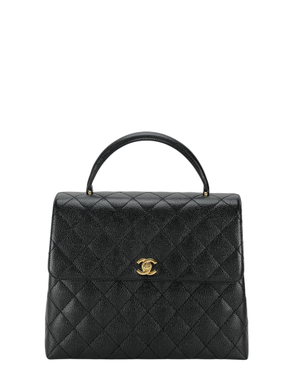CHANEL - Black Caviar Matelasse Kelly Handbag Gold Hardware