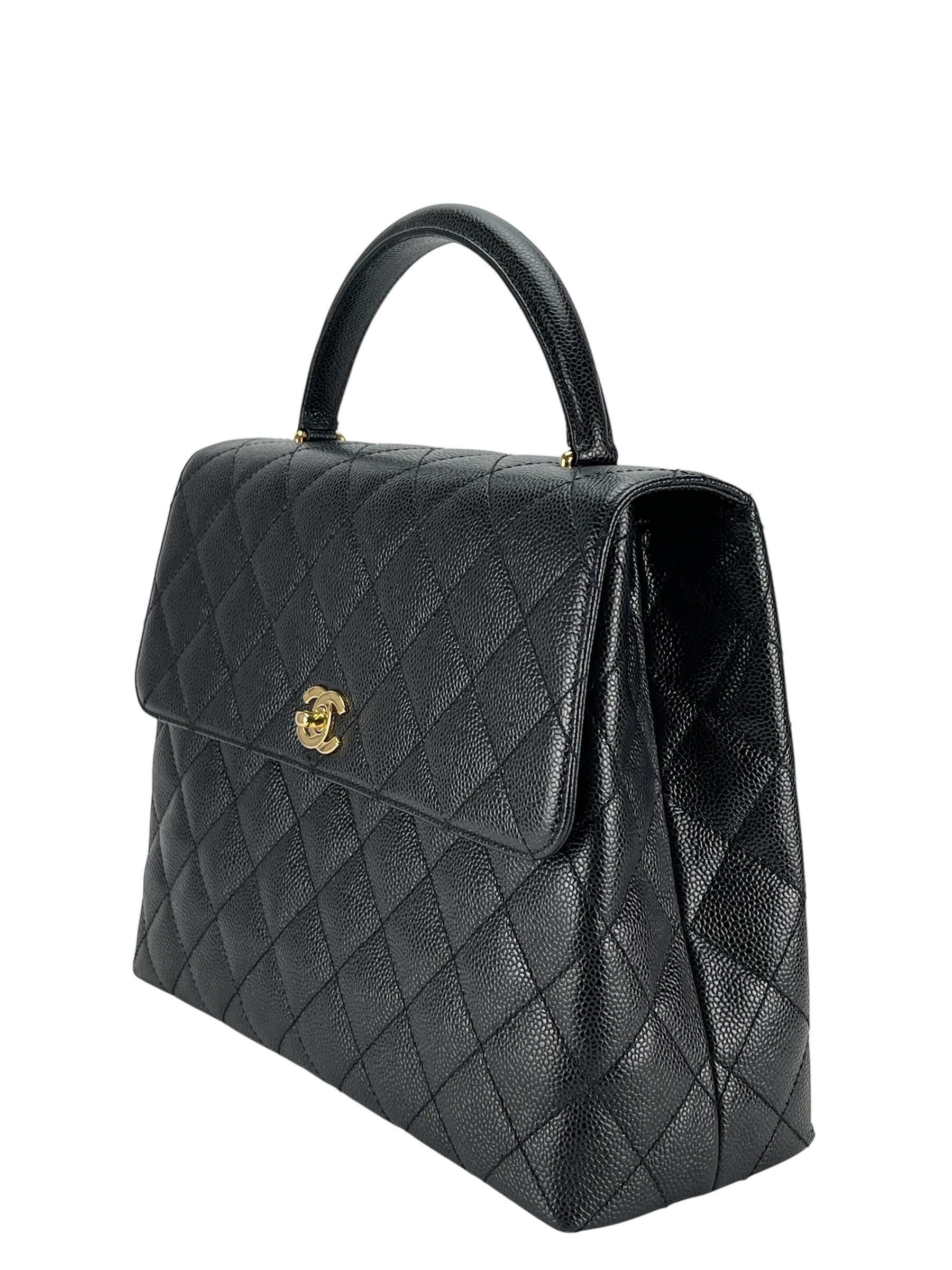 CHANEL - Black Caviar Matelasse Kelly Handbag Gold Hardware