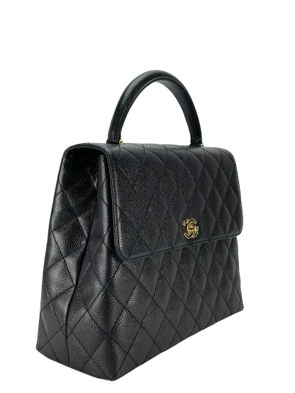 CHANEL - Black Caviar Matelasse Kelly Handbag Gold Hardware