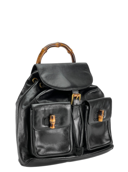 GUCCI - Vintage Black Leather Bamboo Backpack