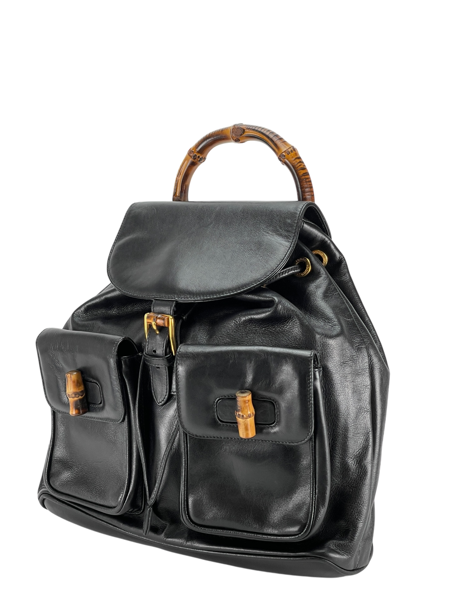 GUCCI - Vintage Black Leather Bamboo Backpack