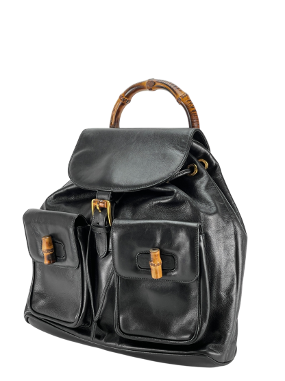 GUCCI - Vintage Black Leather Bamboo Backpack