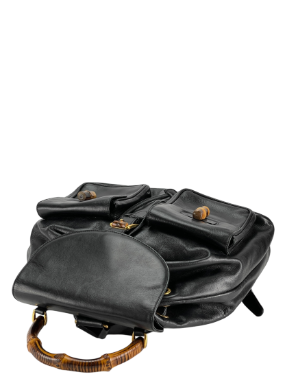 GUCCI - Vintage Black Leather Bamboo Backpack