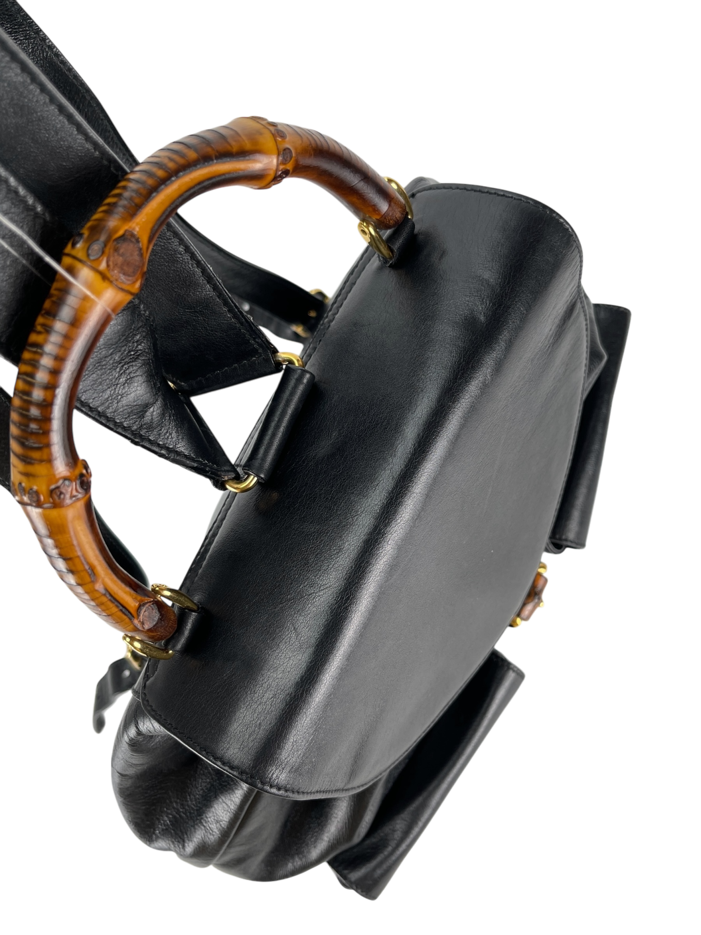 GUCCI - Vintage Black Leather Bamboo Backpack