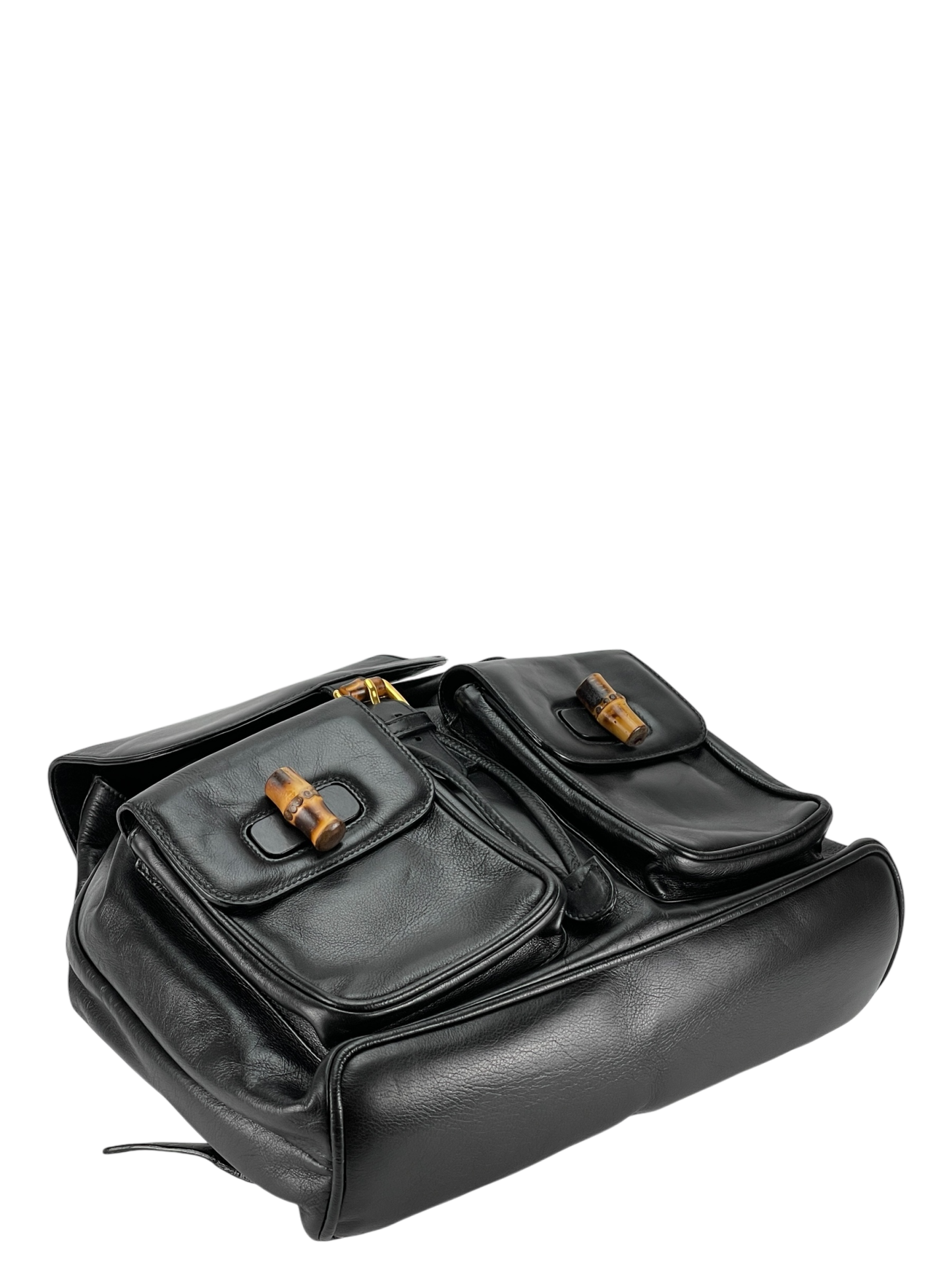 GUCCI - Vintage Black Leather Bamboo Backpack