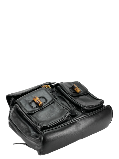 GUCCI - Vintage Black Leather Bamboo Backpack