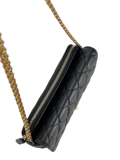 CHANEL - Black Calfskin 2.55Matelasse Chain Wallet Shoulder Bag Gold Hardware